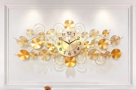 Đồng hồ trang trí nội thất lá sen màu vàng phú quý