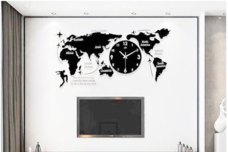Đồng hồ trang trí phòng khách hình bản đồ thế giới