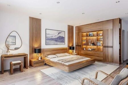 Giường gỗ công nghiệp cao cấp cho phòng ngủ thêm sang