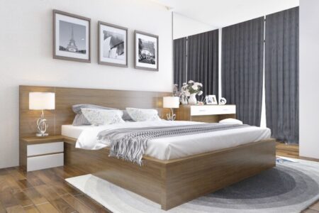 Giường gỗ công nghiệp MDF đẹp tiêu chuẩn cho căn hộ