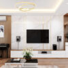 Vách ốp tường kèm kệ tivi, bàn thờ phòng khách VO-023